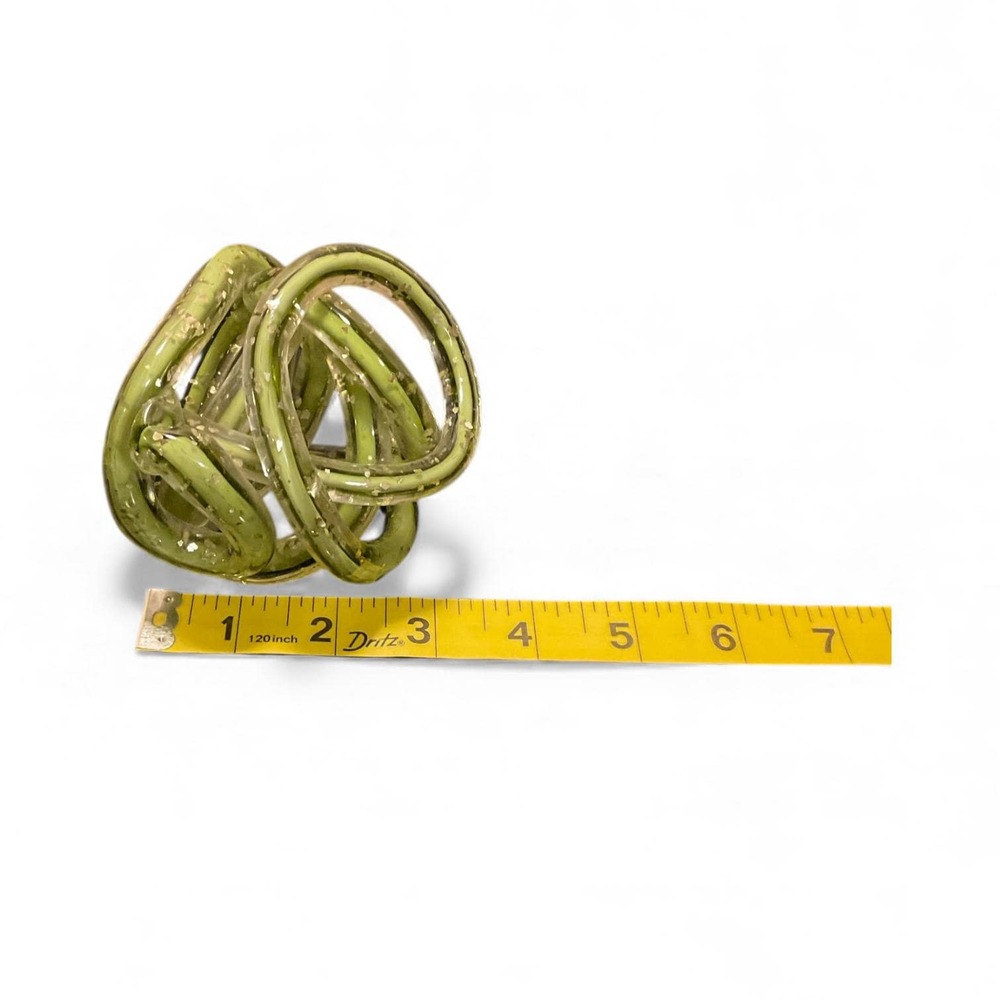Green Glass Knot Decor – Modern Art Glass Orb Sculpture – Table Styling Accent - Picture 9 of 10